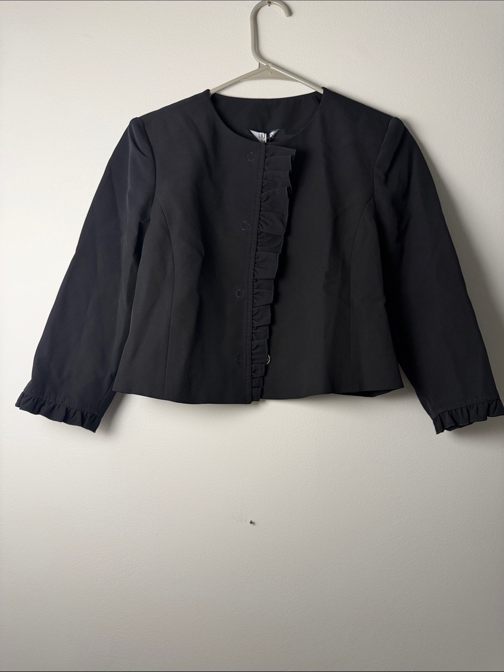 NWT Liu Jo Navy Ruffle Trim Cropped Jacket / IT 42